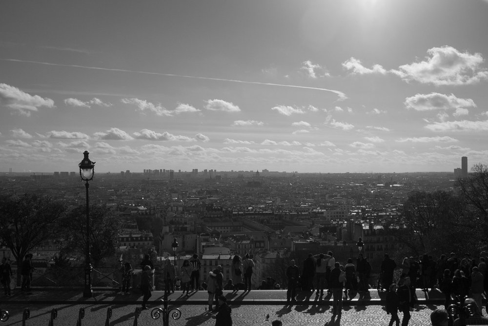 black and white city scape