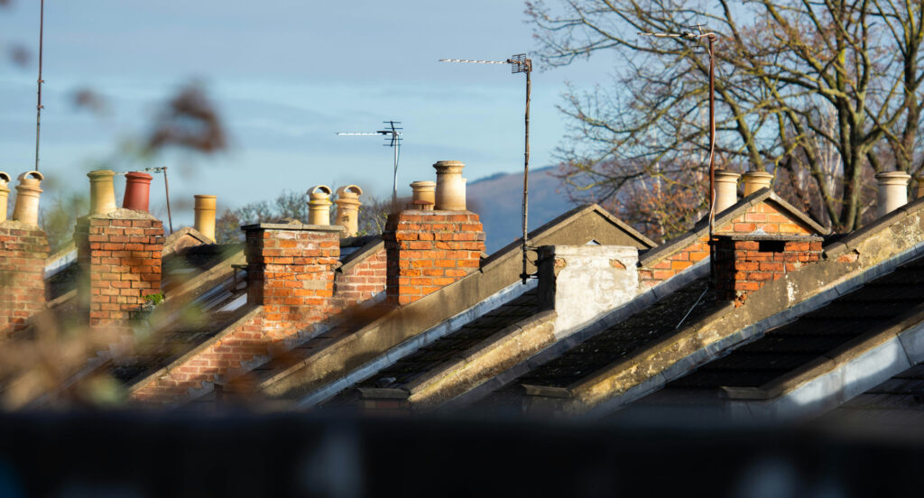 View of chimneys on a row of houses