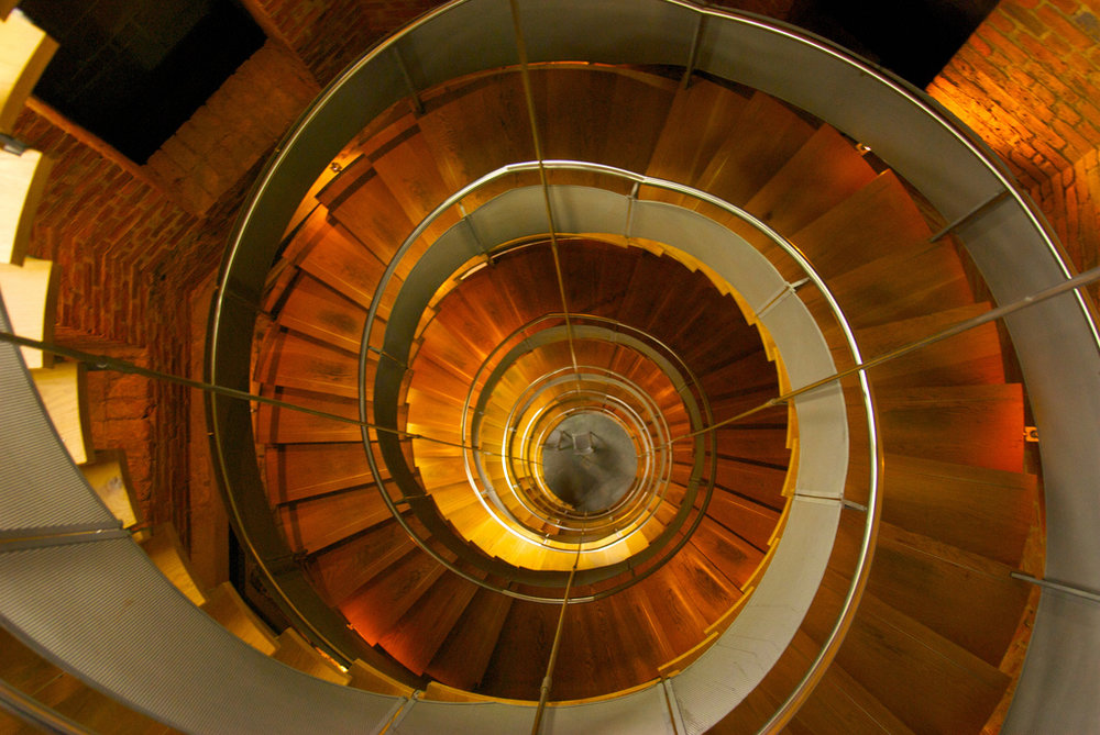 glasgow lighthouse wooden and gold spiral staircase