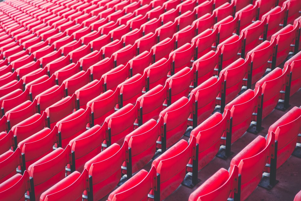 rows of red stadium steating