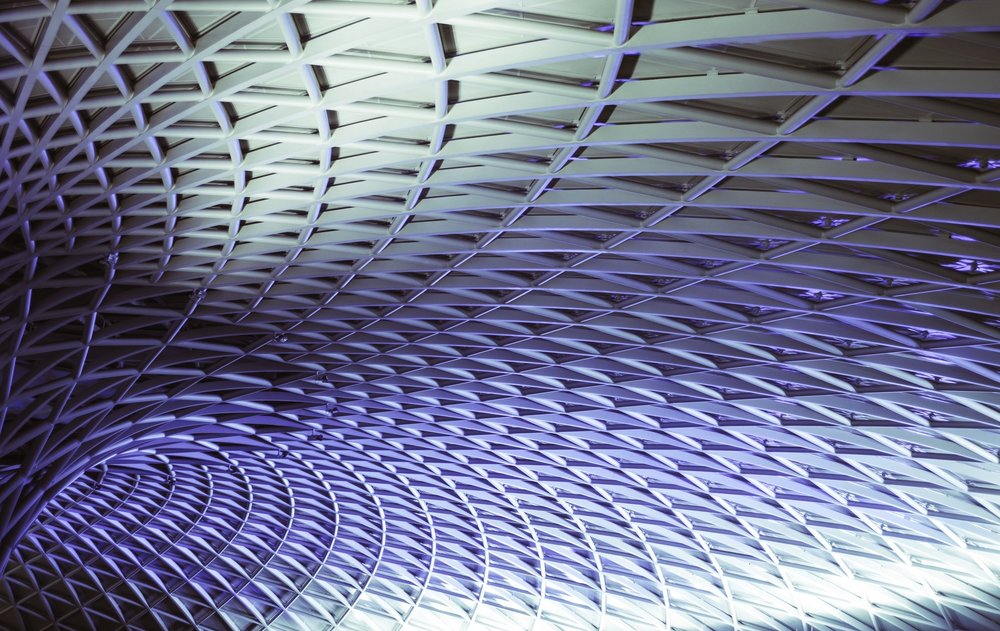 light up ceiling of repeating triangle shapes