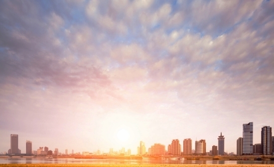 city skyline at sunset